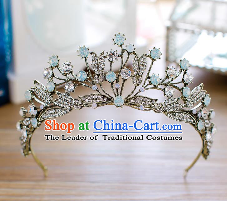 Handmade Classical Hair Accessories Baroque Retro Crystal Royal Crown Princess Black Hair Clasp for Women