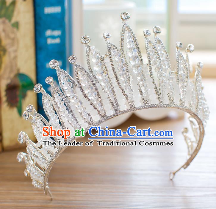 Handmade Classical Hair Accessories Baroque Crystal Beads Royal Crown Princess Hair Clasp for Women