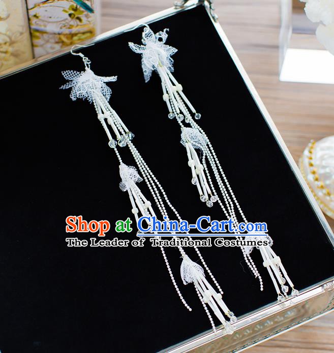 Handmade Classical Wedding Accessories Long Beads Tassel Eardrop Bride Earrings for Women