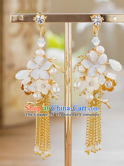 Handmade Classical Wedding Accessories Pearls Flowers Tassel Eardrop Bride Earrings for Women