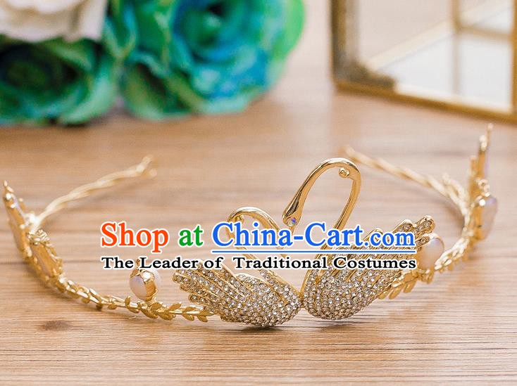 Handmade Classical Hair Accessories Bride Baroque Crystal Swan Royal Crown for Women