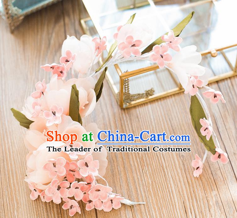 Handmade Classical Wedding Hair Accessories Bride Pink Flowers Hair Clasp Headwear for Women