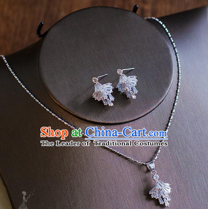 Handmade Classical Wedding Accessories Bride Crystal Zircon Necklace and Earrings for Women