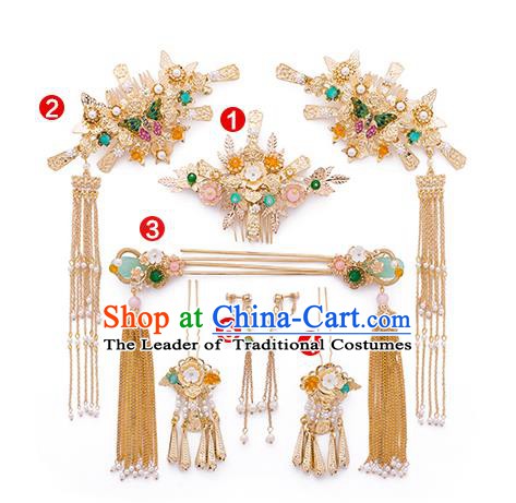 Chinese Handmade Classical Hair Accessories Ancient Bride Hair Combs Tassel Hairpins for Women