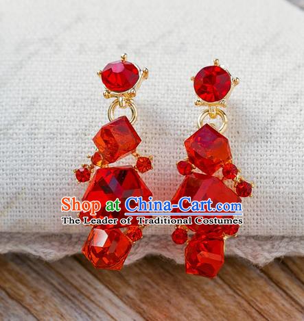 Handmade Classical Wedding Accessories Bride Red Crystal Earrings for Women