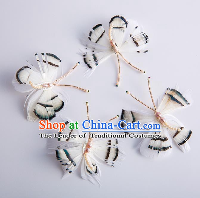 Handmade Classical Wedding Hair Accessories Bride Feather Butterfly Hair Claw Headwear for Women