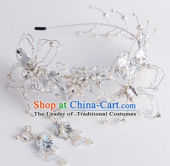 Handmade Classical Wedding Hair Accessories Bride Crystal Hair Clasp and Earrings Headwear for Women