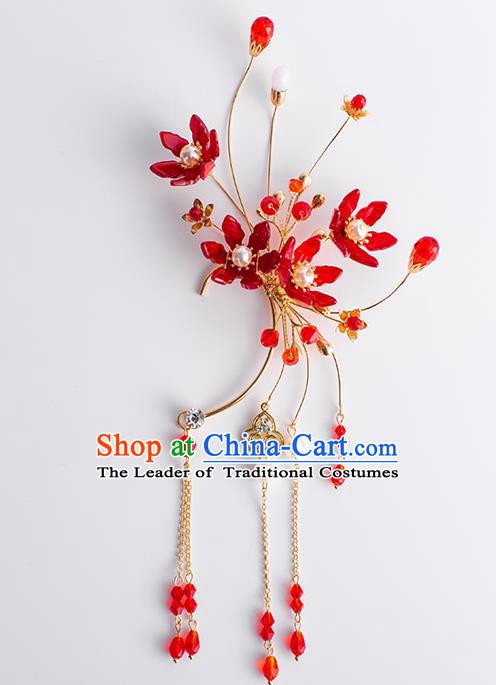 Handmade Classical Wedding Accessories Earrings Baroque Bride Red Beads Tassel Ear Pendant for Women