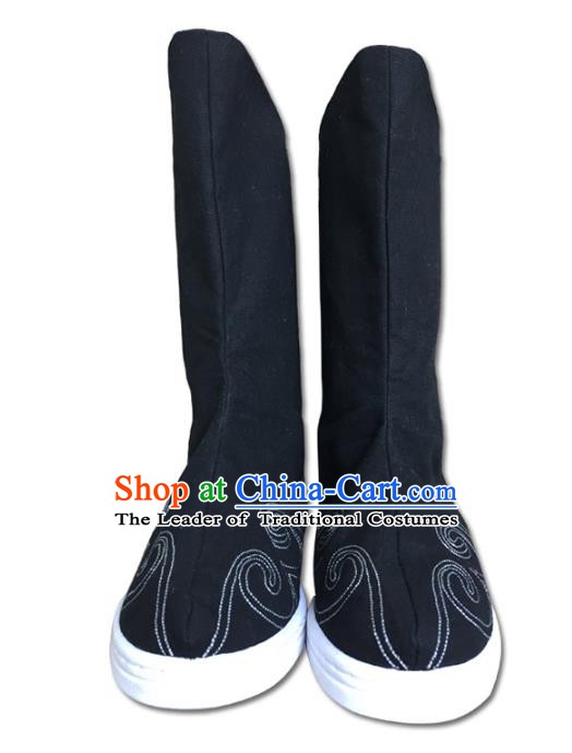 Traditional China Han Dynasty Scholar Shoes, Chinese Ancient Hanfu Black Boots for Men