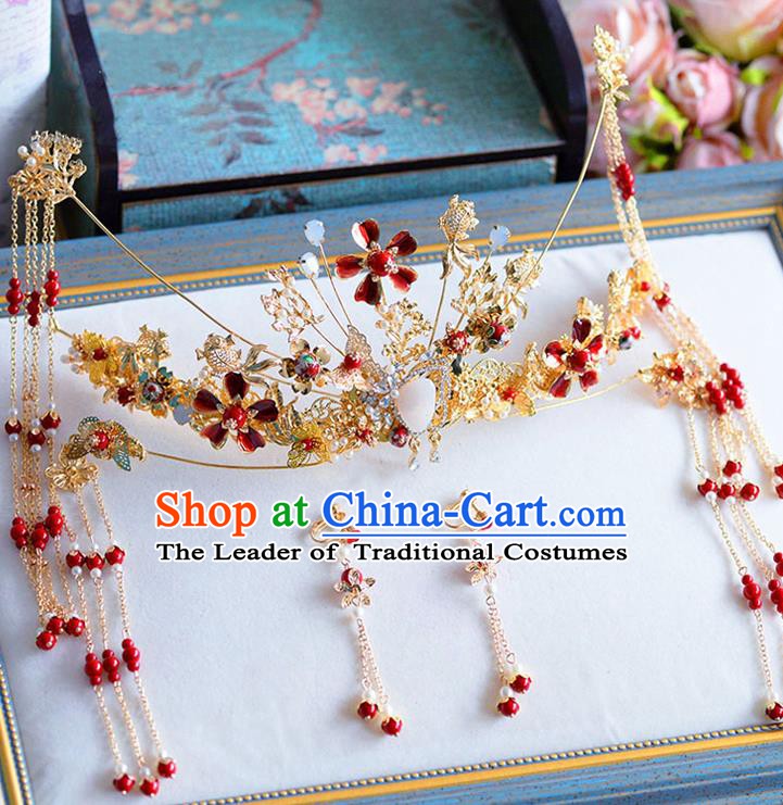 Chinese Handmade Classical Hair Accessories Xiuhe Suit Tassel Phoenix Coronet Hairpins Complete Set for Women