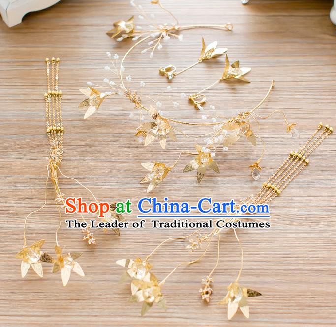 Handmade Classical Wedding Hair Accessories Bride Golden Hair Clasp Headwear Complete Set for Women