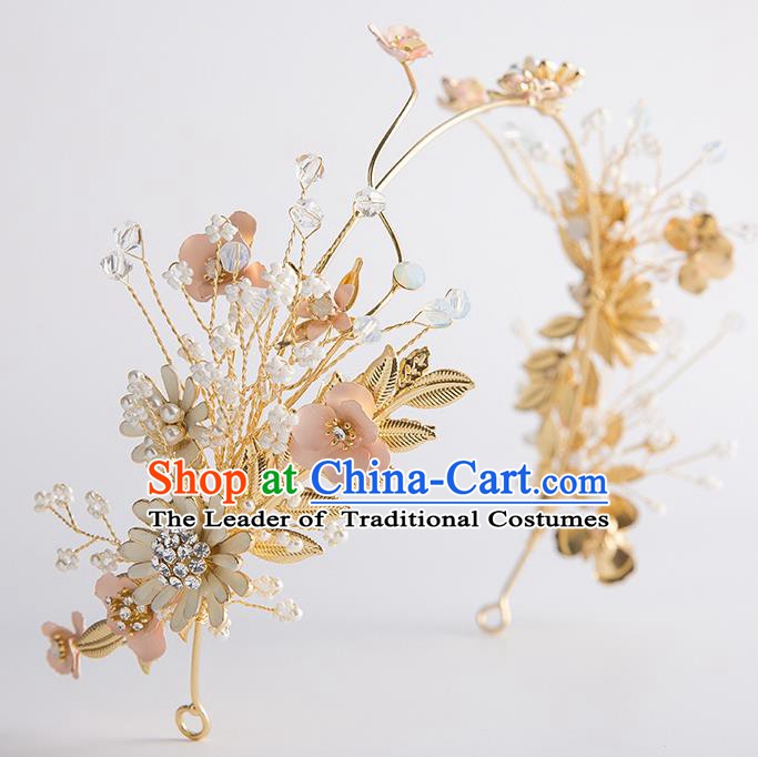 Handmade Classical Wedding Hair Accessories Bride Golden Hair Clasp Headwear for Women