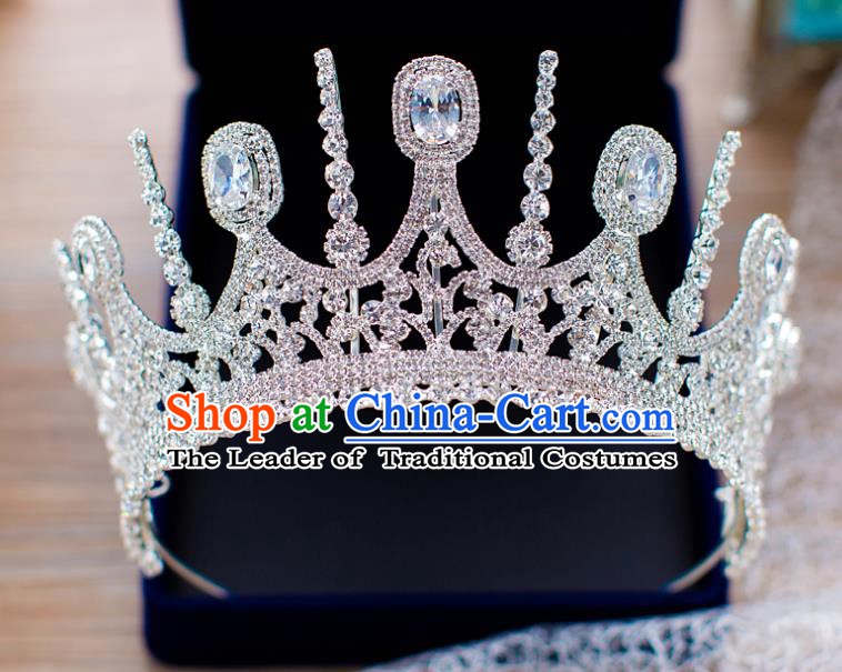 Handmade Classical Hair Accessories Baroque Bride Crystal Zircon Royal Crown Headwear for Women