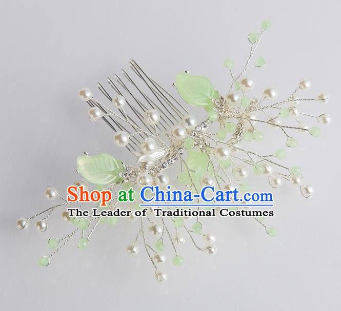 Handmade Classical Wedding Hair Accessories Bride Green Leaf Pearls Hair Combs for Women