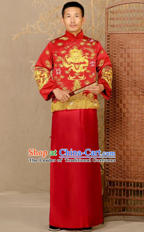 Ancient Chinese Wedding Costume Ancient Groom Toast Clothing Tang Suit for Men