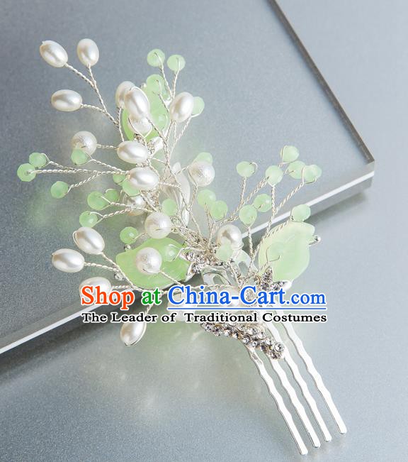 Handmade Classical Wedding Hair Accessories Bride Green Leaf Hairpins Pearls Hair Combs for Women