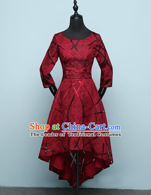 Top Grade Modern Dance Costume Chorus Group Clothing Bridesmaid Wine Red Dress for Women