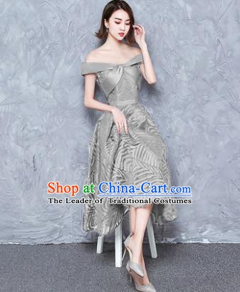 Top Grade Modern Dance Chorus Costume Grey Full Dress Compere Bubble Dress for Women