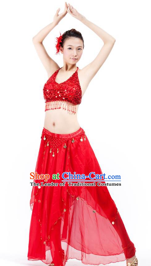 Indian Bollywood Belly Dance Red Tassel Dress Clothing Asian India Oriental Dance Costume for Women