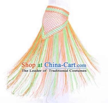 Indian Belly Dance Orange and Green Tassel Waist Scarf Waistband India Raks Sharki Belts for Women