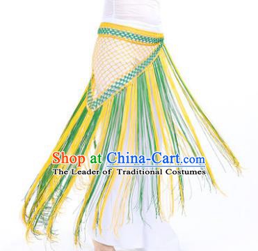 Indian Belly Dance Yellow and Green Tassel Waist Scarf Waistband India Raks Sharki Belts for Women