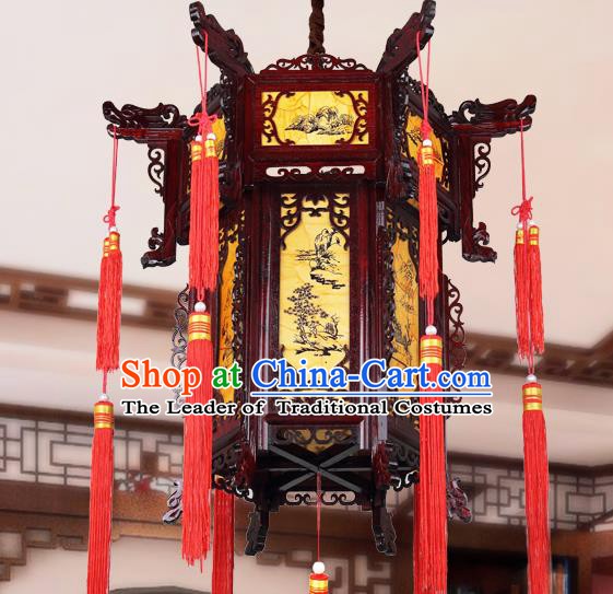 Chinese Classical Handmade Wood Palace Lanterns Traditional Hanging Lantern Ancient Painted Ceiling Lamp