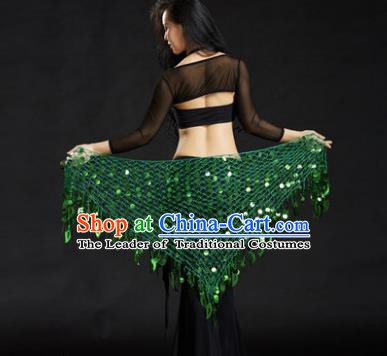 Indian Belly Dance Green Sequin Waist Scarf Waistband India Raks Sharki Belts for Women