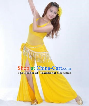 Traditional Indian National Belly Dance Yellow Dress India Oriental Dance Costume for Women