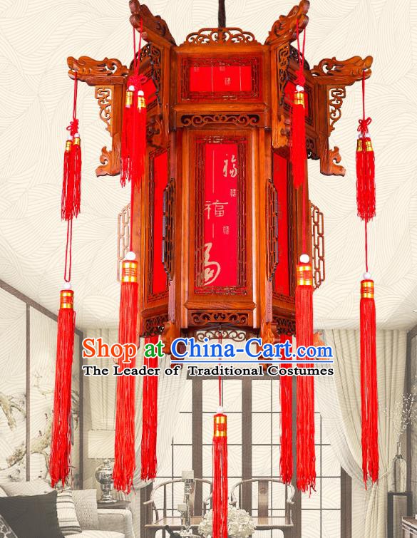 Traditional Chinese Red Palace Lanterns Handmade Wood Hanging Lantern Ancient Ceiling Lamp