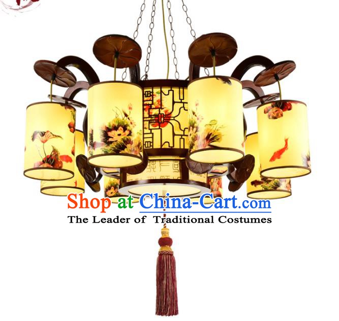 Traditional Chinese Eight-Lights Hanging Palace Lanterns Handmade Painted Lantern Ancient Ceiling Lamp