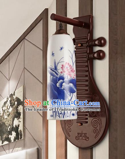 Traditional Chinese Palace Lanterns Handmade Printing Lotus Porcelain Wall Lantern Ancient Lamp