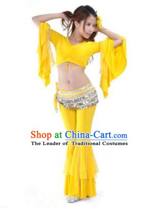 Indian National Belly Dance Mandarin Sleeve Clothing India Oriental Dance Yellow Costume for Women