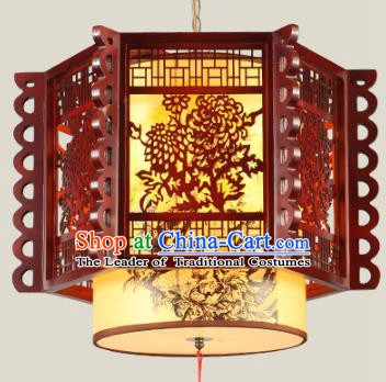 Traditional Chinese Wood Carving Chrysanthemum Palace Hanging Lanterns Handmade Lantern Ancient Ceiling Lamp