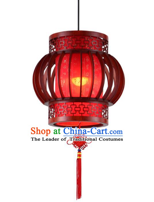 Traditional Chinese New Year Red Palace Hanging Lanterns Handmade Wood Lantern Ancient Ceiling Lamp