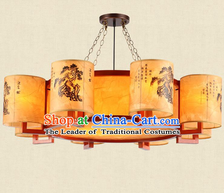 Traditional Chinese Ceiling Palace Lanterns Handmade Eight-Lights Lantern Ancient Hanging Lamp