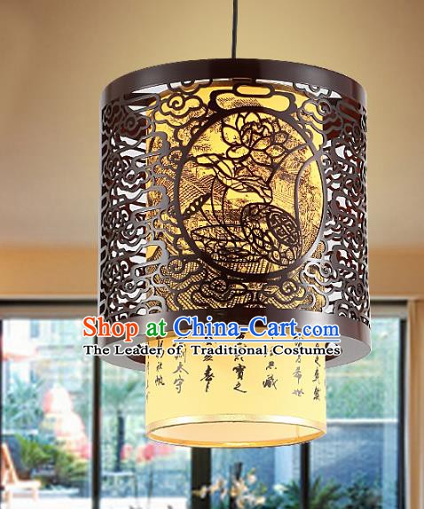 Traditional Chinese Lotus Ceiling Palace Lanterns Handmade Wood Hanging Lantern Ancient Lamp