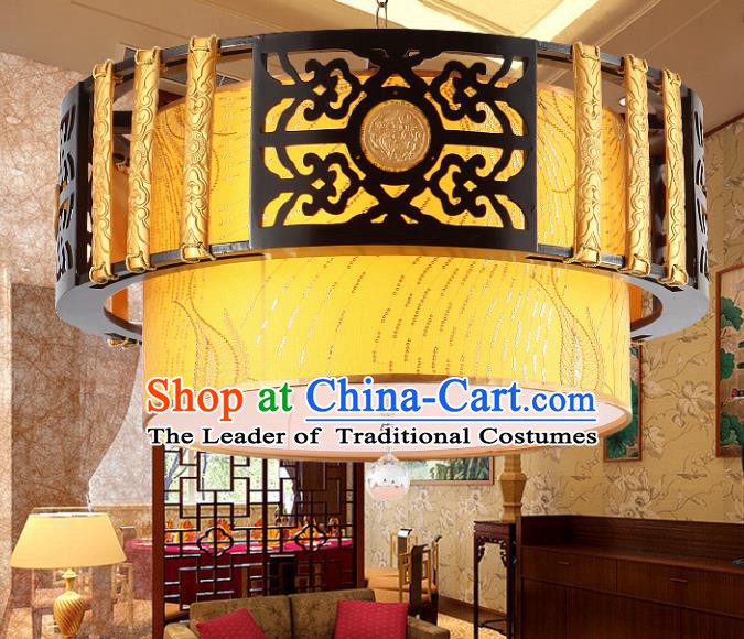 Traditional Chinese Golden Ceiling Palace Lanterns Handmade Wood Hanging Lantern Ancient Lamp