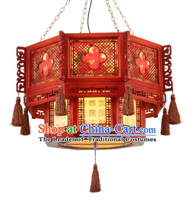 Traditional Chinese Ceiling Red Palace Lanterns Handmade Wood Carving Lantern Ancient Lamp