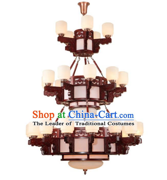 Traditional Chinese Three-layers Ceiling Palace Lanterns Handmade Wood Carving Lantern Ancient Lamp