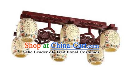 Traditional Chinese Porcelain Carving Hanging Ceiling Palace Lanterns Handmade Six-pieces Lantern Ancient Lamp