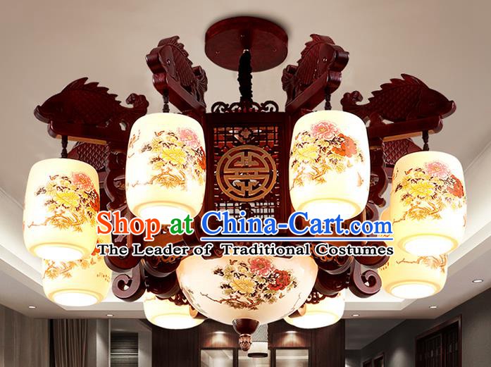 Traditional Chinese Painting Wood Ceiling Palace Lanterns Handmade Eight-pieces Lantern Ancient Lamp