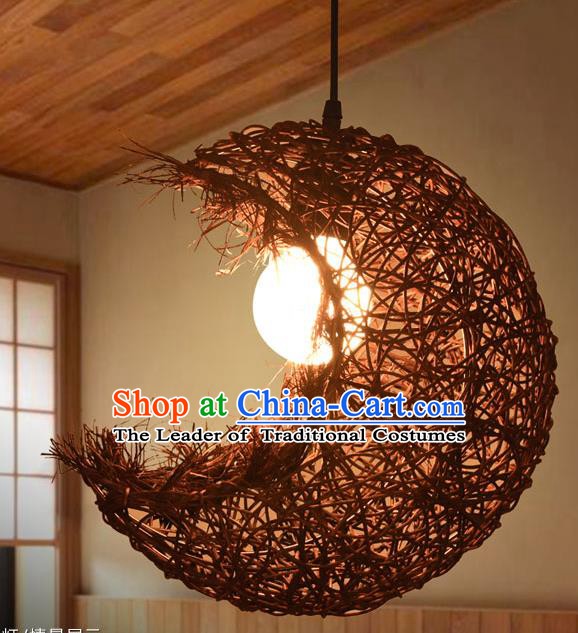 Traditional Chinese Straw Braid Moon Hanging Lanterns Handmade Ceiling Lantern Ancient Lamp