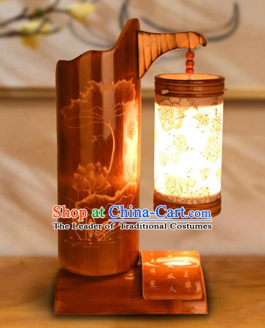 Traditional China Bamboo Carving Lotus Leaf Lanterns Handmade Lantern Ancient Desk Lamp