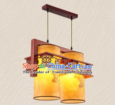 Traditional Chinese Wood Carving Ceiling Lanterns Handmade Two-Lights Hanging Lantern Ancient Lamp