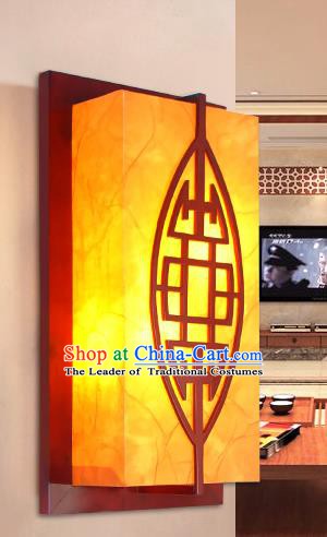 Traditional China Ancient Wood Yellow Wall Lanterns Handmade Carving Lantern Ancient Lamp