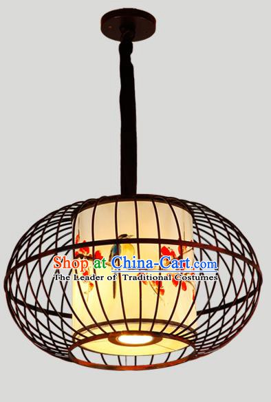 Traditional Chinese Iron Hanging Lanterns Ancient Handmade Lantern Ancient Painted Birds Lamp