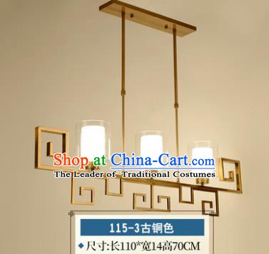 Traditional Chinese Golden Hanging Lanterns Ancient Handmade Three-Lights Ceiling Lantern Ancient Lamp