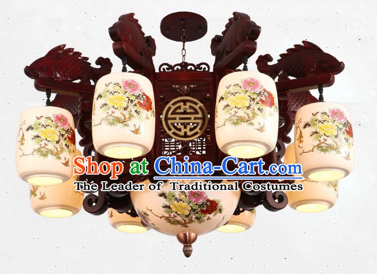 Traditional Chinese Handmade Ceramics Lantern Asian Eight Dragons Head Ceiling Lanterns Ancient Lantern