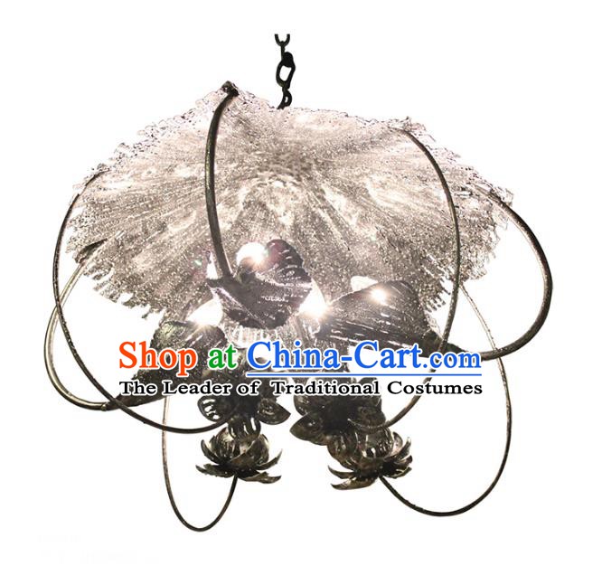 Handmade Traditional Thailand Iron Lotus Hanging Lantern Asian Ceiling Lanterns Religion Lantern