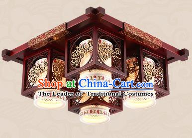 Traditional Chinese Handmade Four-Lights Lantern Asian Wood Carving Ceiling Lanterns Ancient Lantern